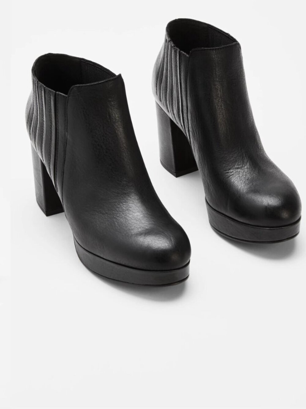 EILEEN FISHER Women 6.5 Grunge Bird Black Leather Platform Chunky Bootie Heel